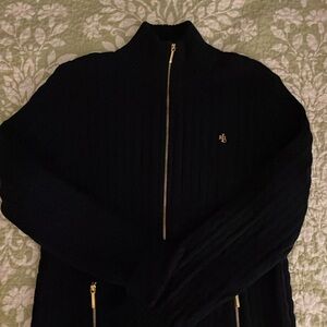 Ralph Lauren Navy Cable Zip Front Crew Neck Sweater.